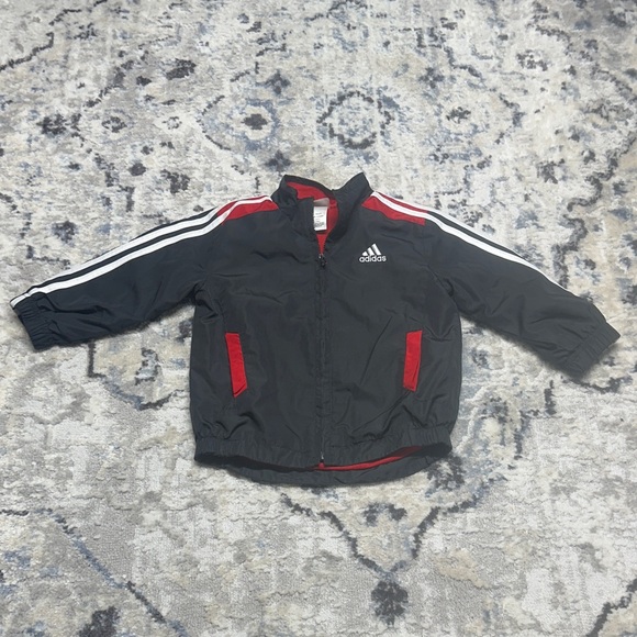 Adidas Toddler Track Jacket 24M 2T Black Red White Stripes Full Zip Windbreaker - Picture 1 of 6